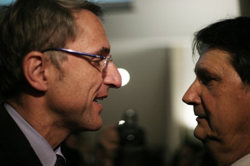 Franck Raynal (à gauche) succède à Jean-Jacques Benoît (à droite) (Photo Stéphanie Pichon/Rue89 Bordeaux)