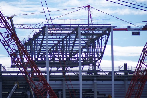 Le chantier du nouveau stade de Bordeaux en février dernier (Photo Thierry Darriet/flickr/CC)