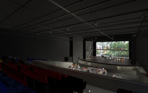 L'intérieur de la future Salle des fêtes, avec une baie vitrée au fond de la scène (Image Christophe Hutin/DR)