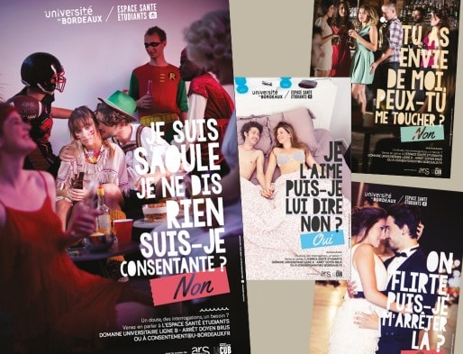 Début 2015, une campagne de communication est lancée par l’Espace Santé Etudiants de l’université de Bordeaux : "Pas de relations sexuelles sans consentement" (DR)