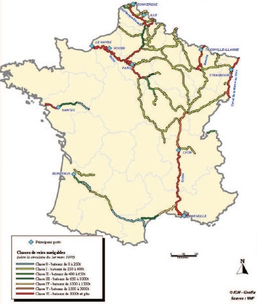 Les voies navigables en France métropolitaine (Conception Cété/Source VNF)
