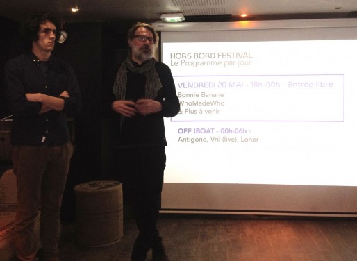 Pierre-Louis Hirel et Benoît Guérinault dévoilant la programmation du festival Hors Bord (GG/Rue89 Bordeaux)