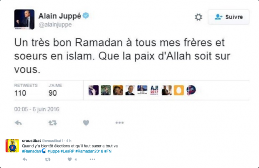 Non, Alain Juppé n'est pas devenu musulman la nuit dernière. Capture d'écran Twitter.