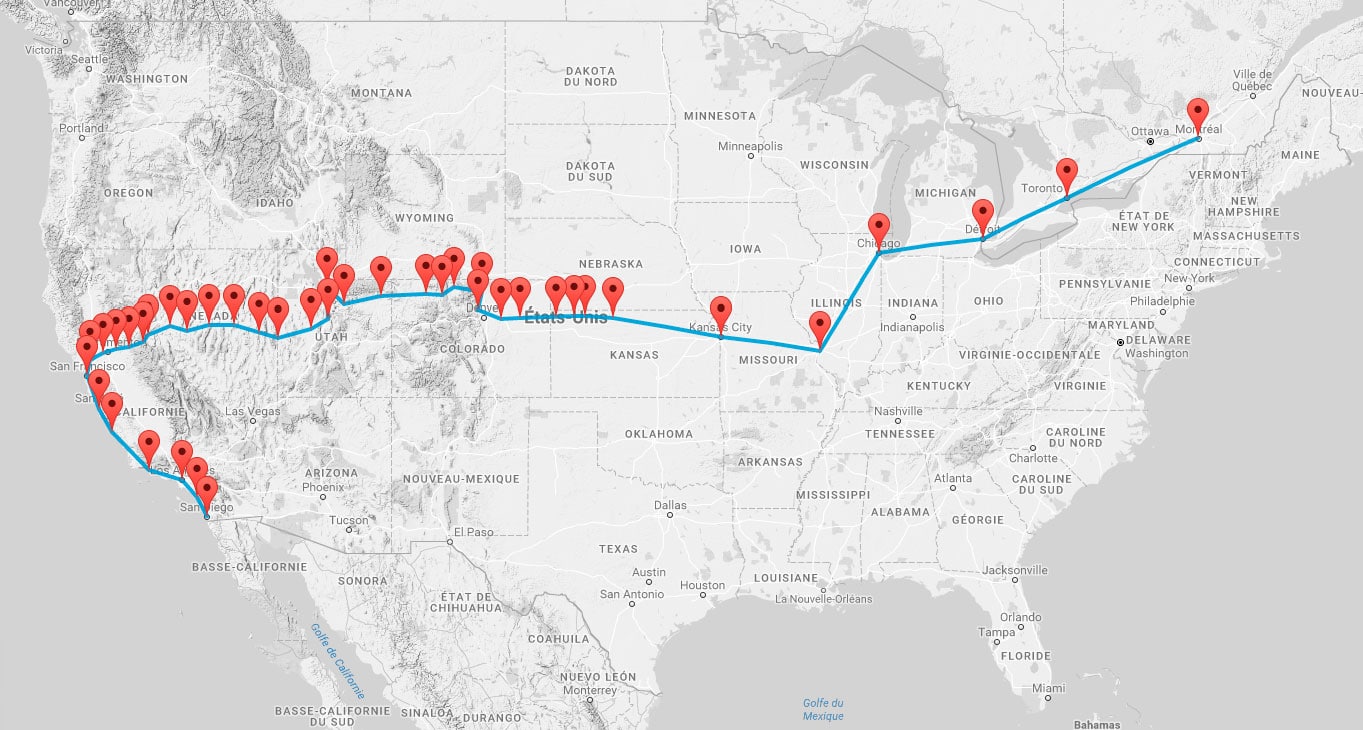 6200 km de San Diego à Montréal (capture écran)