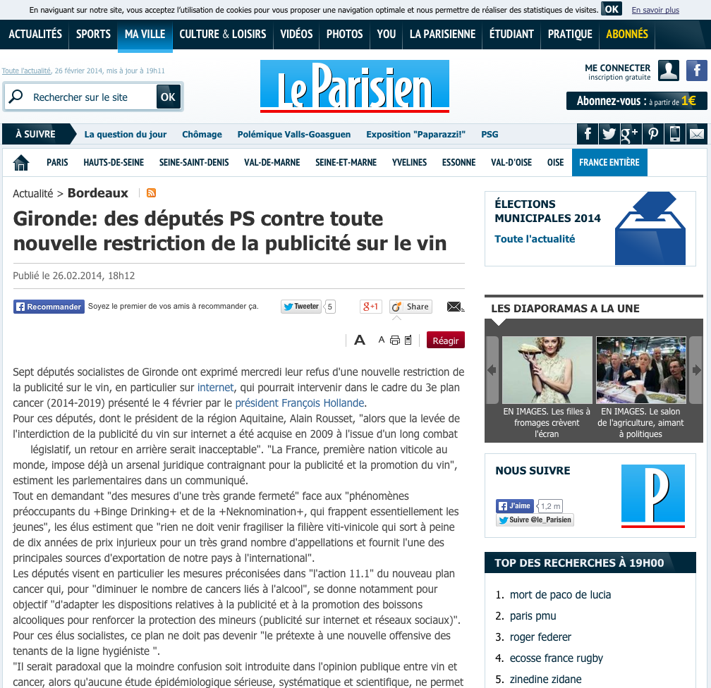 Les députés PS de Gironde ne veulent pas plus de restrictions sur le vin