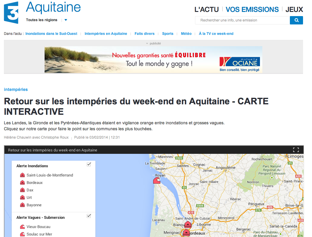Une carte interactive des intempéries en Aquitaine