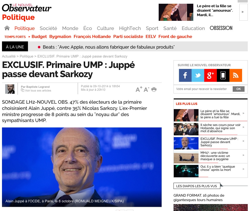 Sondage : Juppé devant Sarkozy pour les primaires UMP