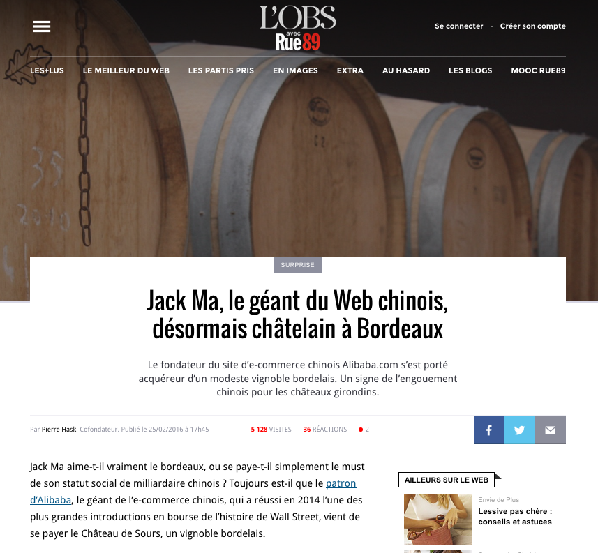 Jack Ma, le géant du Web chinois, châtelain à Bordeaux