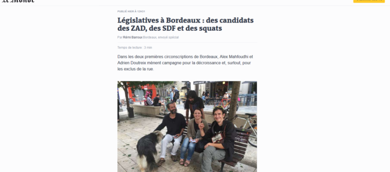 Législatives à Bordeaux : le succès (d’abord médiatique) des candidats des SDF et des Zad