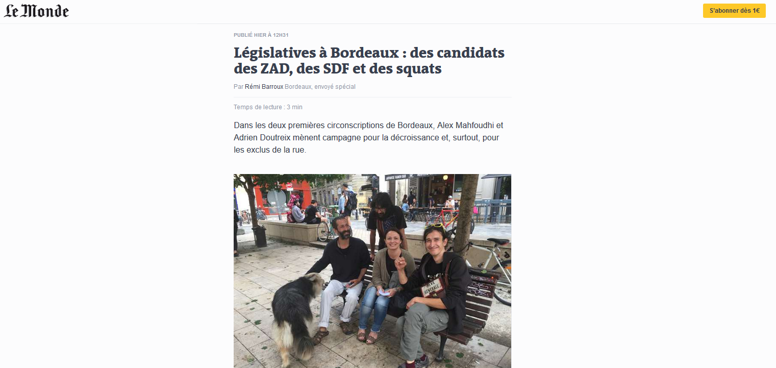 Législatives à Bordeaux : le succès (d’abord médiatique) des candidats des SDF et des Zad