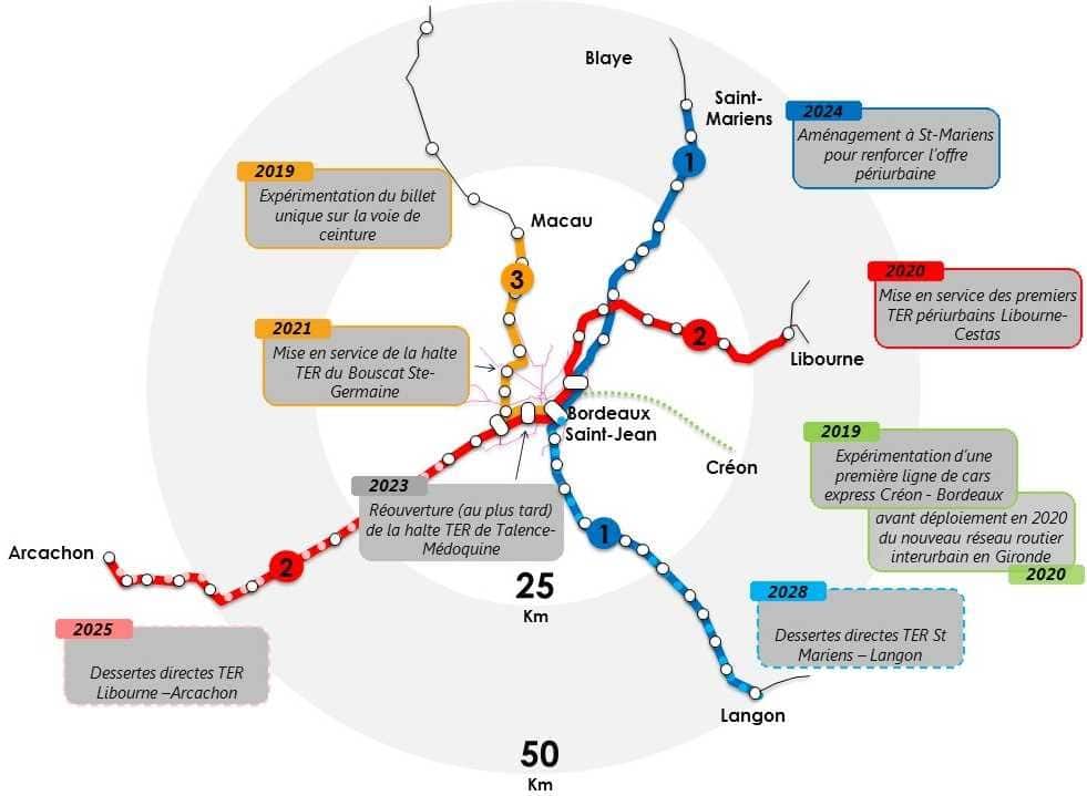 Voici le plan du futur RER métropolitain de Bordeaux