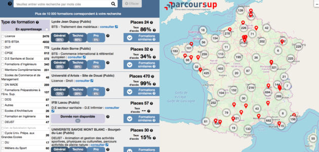 Parcoursup : une carte interactive des formations pour orienter les lycéens