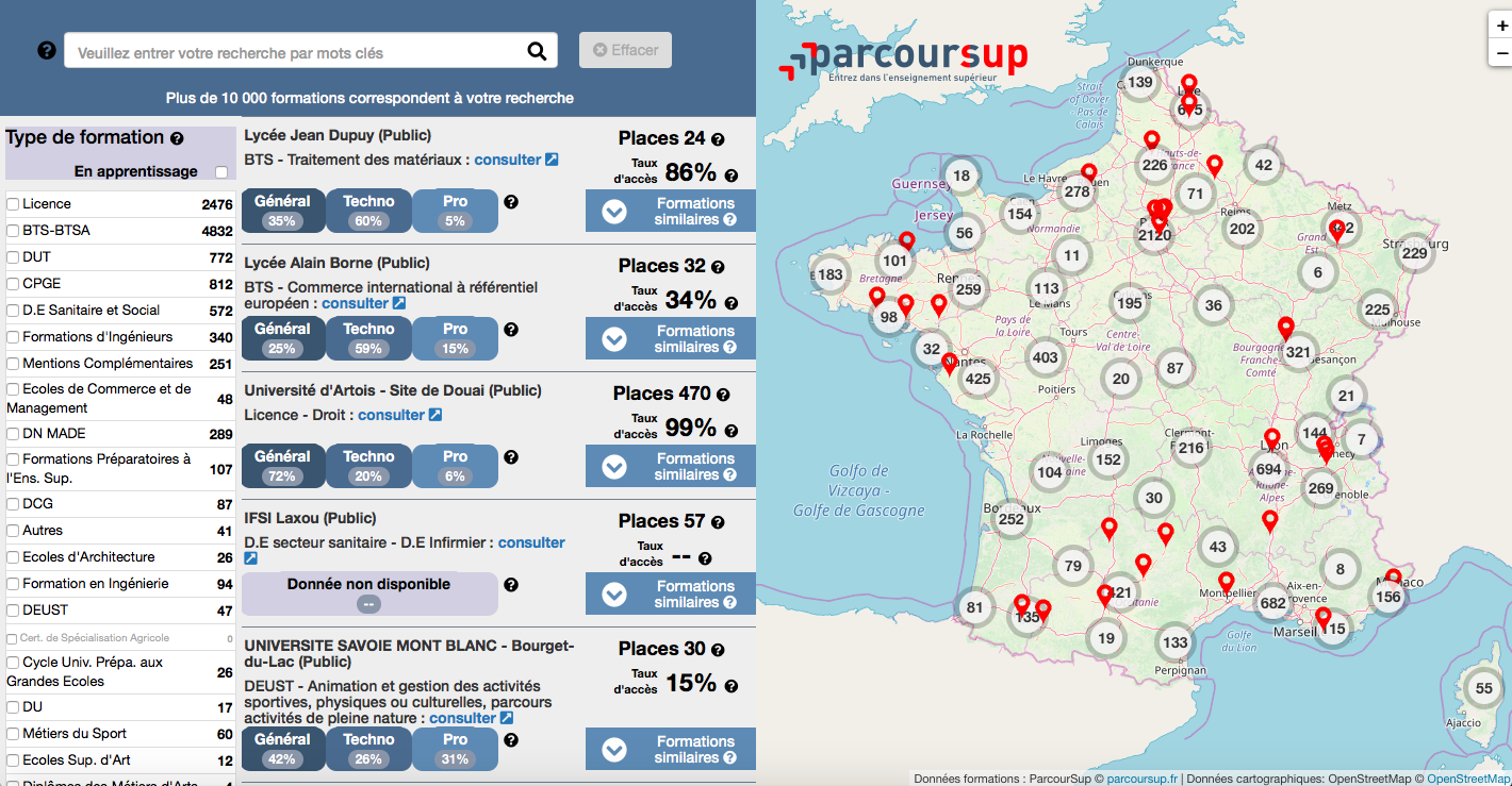 Parcoursup : une carte interactive des formations pour orienter les lycéens