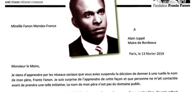 Mireille Fanon-Mendès-France refuse que le nom de son père Frantz Fanon « soit associé à l’histoire coloniale de Bordeaux »