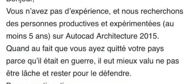 L’incroyable réponse à un réfugié postulant dans une agence d’architecture bordelaise
