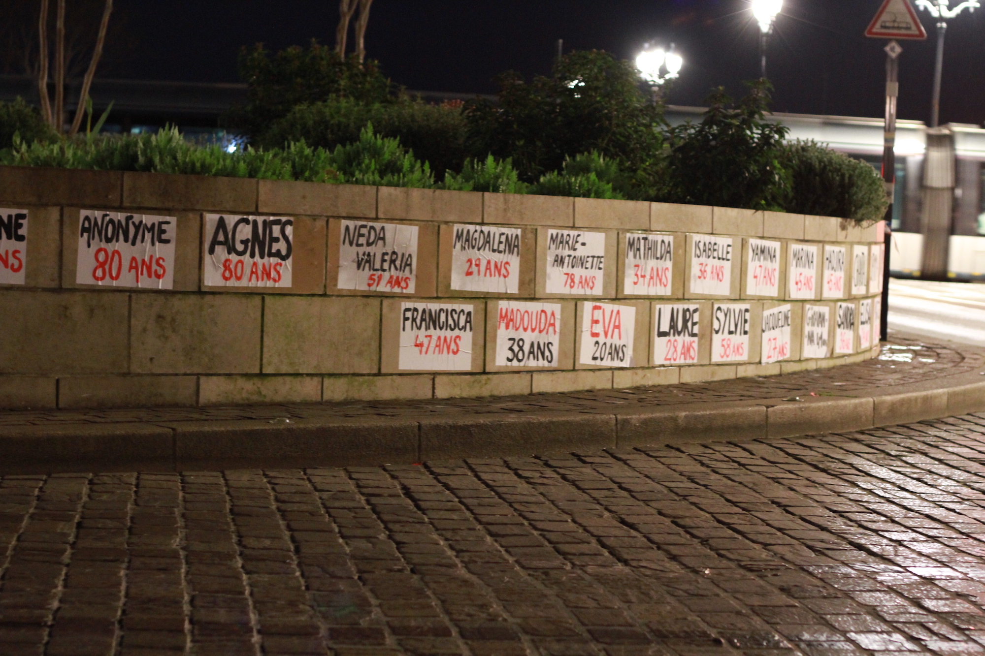 Les 134 noms de victimes de féminicides collés porte de Bourgogne : « Notre colère gronde »